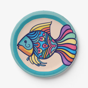 fish colore paper plate