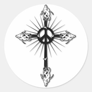Fish-Cross-Peace Classic Round Sticker