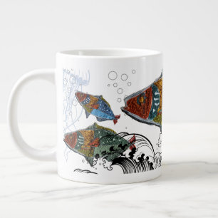 fish design mug/needle punch design/elements large coffee mug