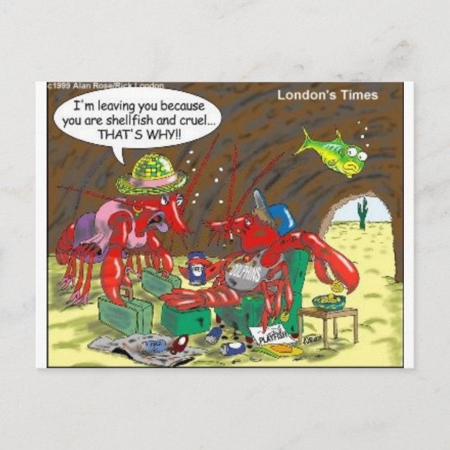 Fish Divorce Funny Cartoon Gifts Tees Collectibles Postcard (Front)