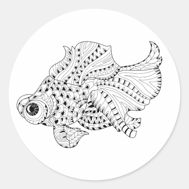 Fish Doodle Classic Round Sticker (Front)