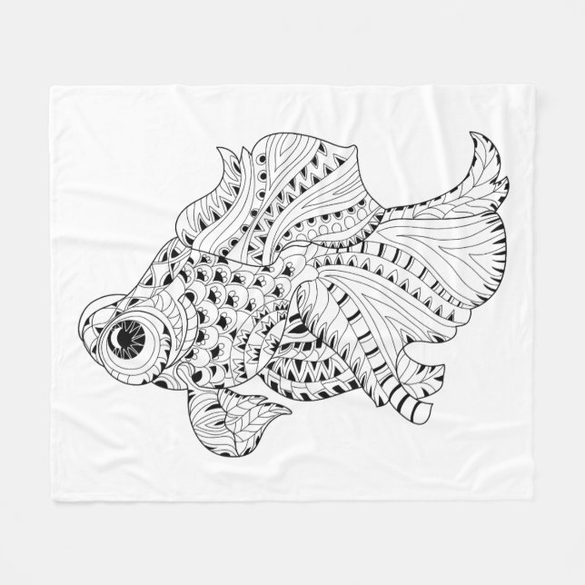 Fish Doodle Fleece Blanket (Front (Horizontal))
