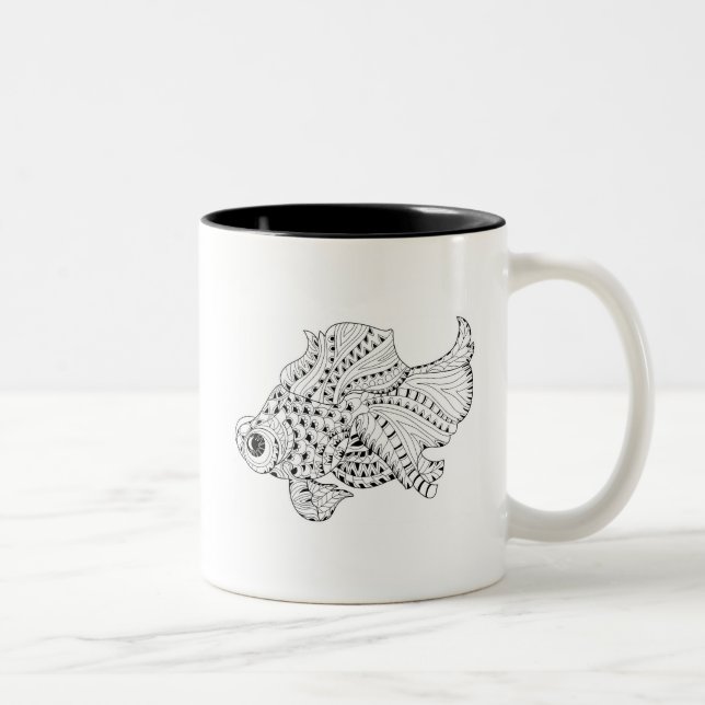Fish Doodle Two-Tone Coffee Mug (Right)