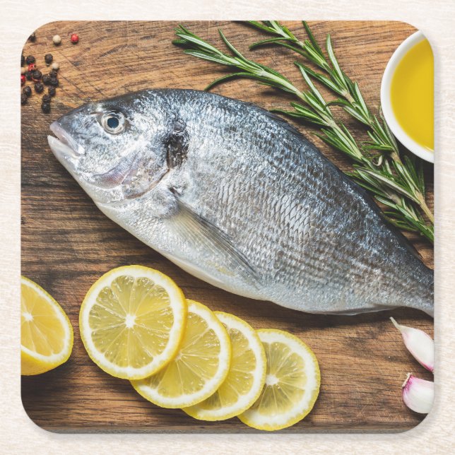 Fish Dorado Square Paper Coaster (Front)