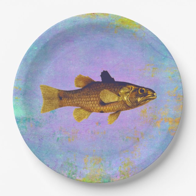 Fish Drawing Vintage Style Paper Plate (Front)
