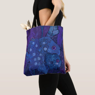 Fish Family Underwater Art Sea Animals Navy Blue Tote Bag