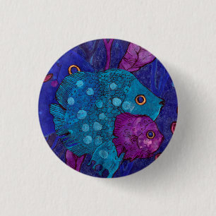Fish Family, Underwater, Blue & Purple 3 Cm Round Badge