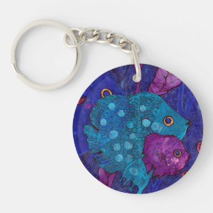 Fish Family, Underwater, Blue & Purple Key Ring