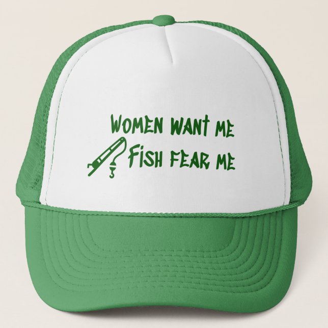 Fish Fear Me, Fishing Fisher Trucker Hat (Front)