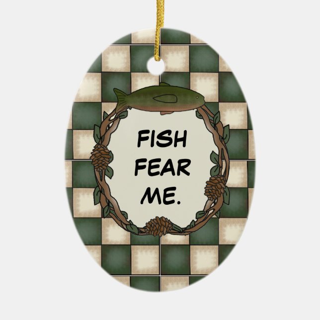 Fish Fear Me Funny Fishing Personalised Photo Ceramic Tree Decoration (Front)
