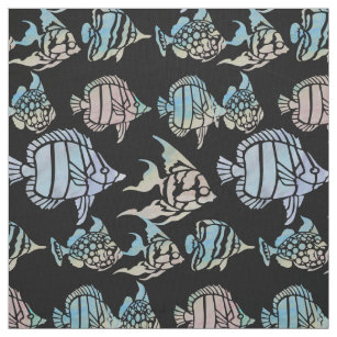 Mid-Century Fish Art Black and White Fabric