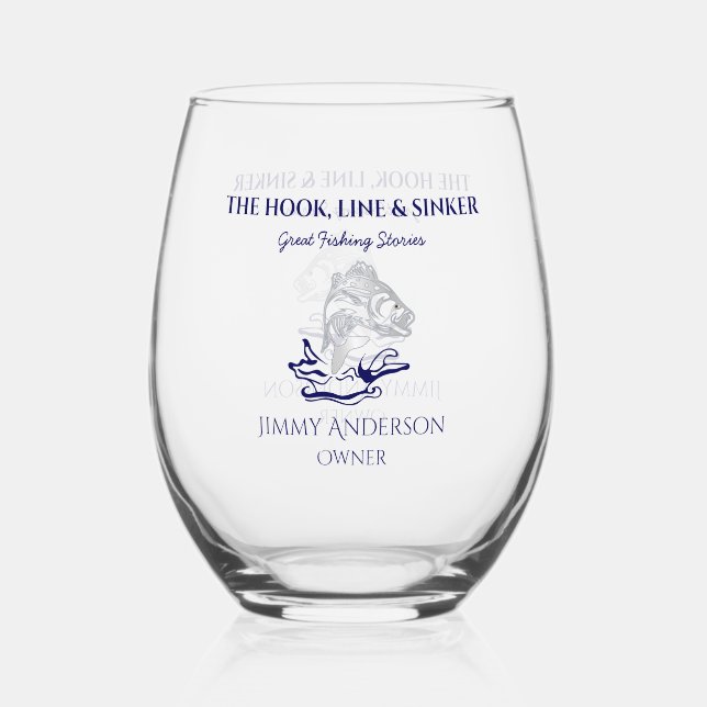 Fish Fishing Fisherman Drinkware Cocktail Stemless Wine Glass (Front)