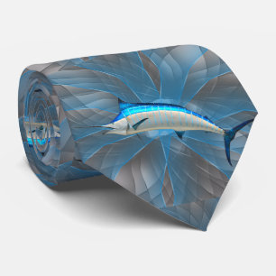 Fish Fishing Marlin On Blue Swirl Necktie