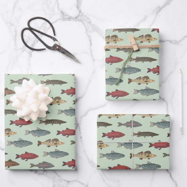 Fish Fishing Wrapping Paper Sheet (Front)