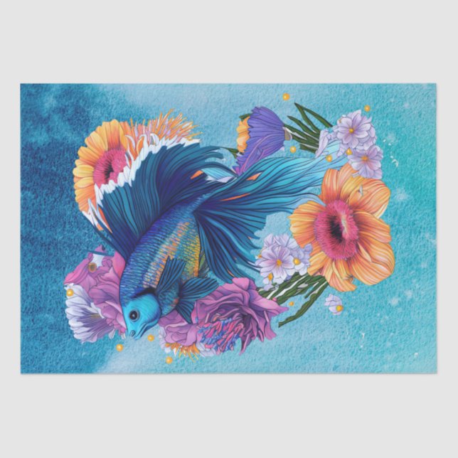 Fish Floral Fresh Water Tropical Watercolor Tissue Paper (Front)