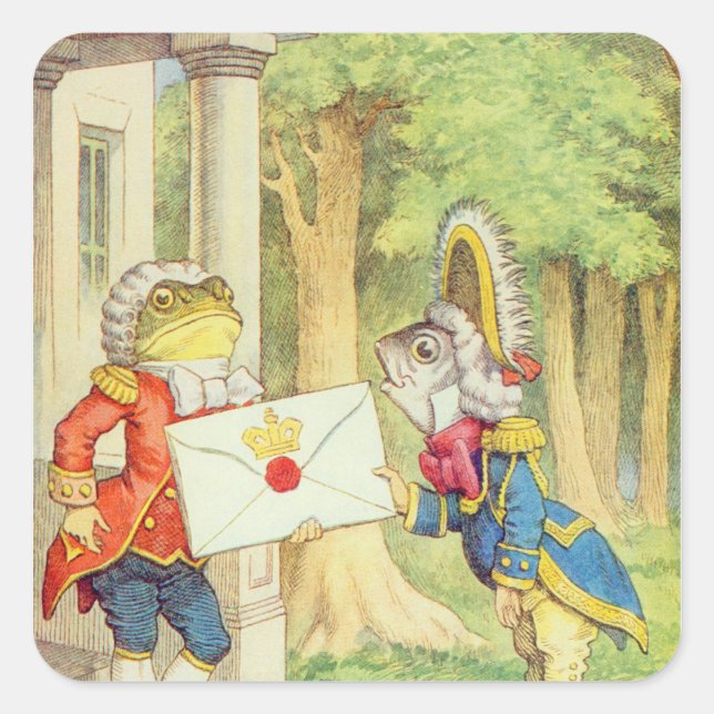 Fish-Footman Delivering an Invitation to a Square Sticker (Front)
