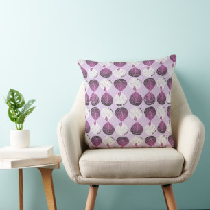 Fish Head Leaves Aubergine White Lilac Cushion