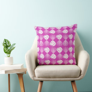 Fish Head Leaves New Fuschia White Cushion