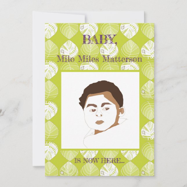 Fish Head Leaves New Kiwi White Birth Announcement (Front)