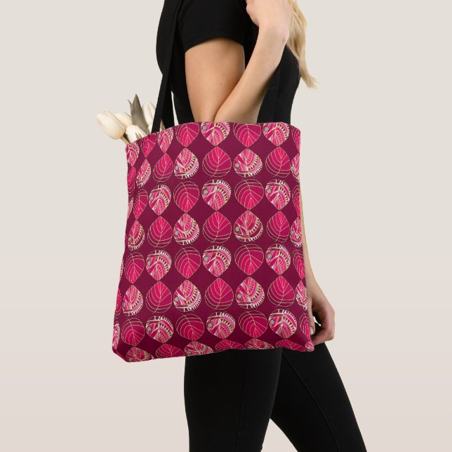 Fish Head Leaves New Raspberry Lime White Tote Bag (Close Up)