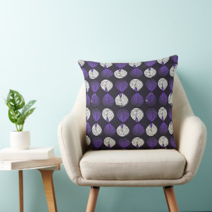 Fish Head Leaves Purple White Black Cushion