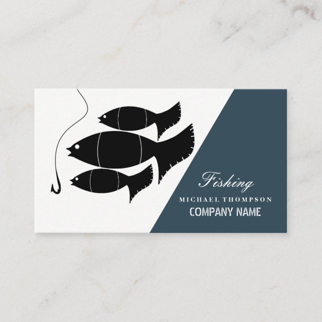 Fish & Hook, Fisherman, Fisher Business Card (Front)