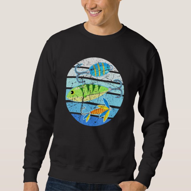 Fish Hook Fishing Lure Distressed Retro Sunset Fis Sweatshirt (Front)