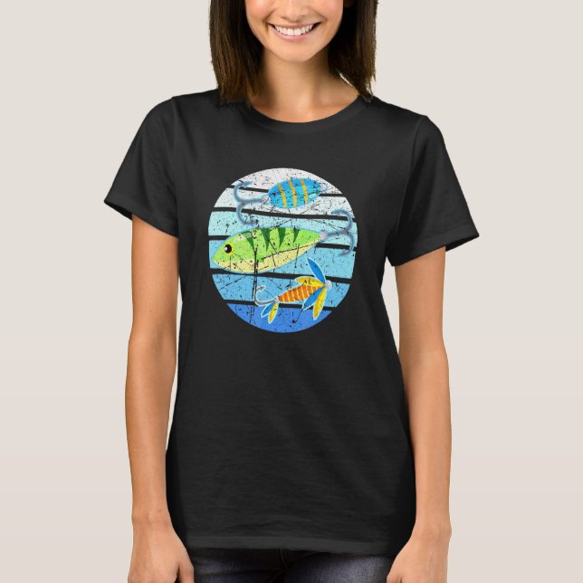 Fish Hook Fishing Lure Distressed Retro Sunset Fis T-Shirt (Front)