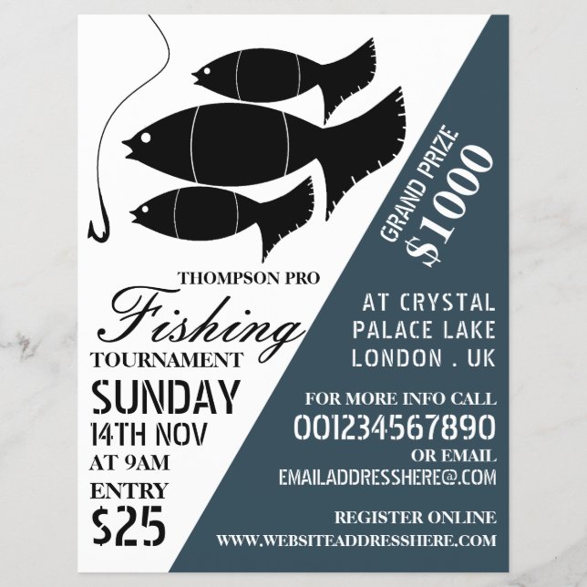 Fish & Hook, Fishing Tournament Event Advertising Flyer (Front)