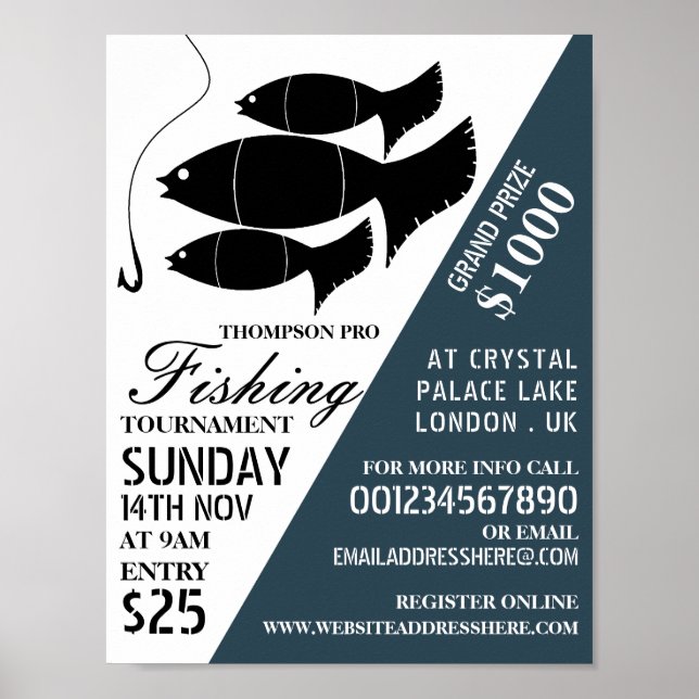 Fish & Hook, Fishing Tournament Event Advertising Poster (Front)