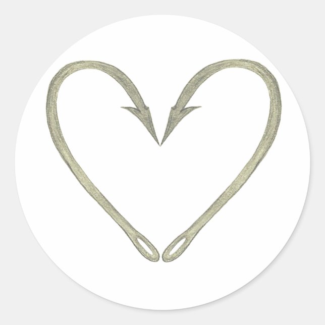 Fish Hook Heart Classic Round Sticker (Front)