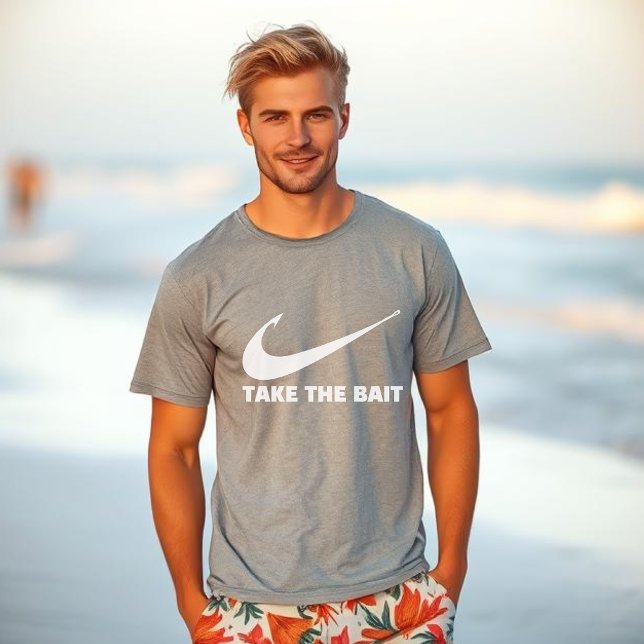 Fish Hook-Take the Bait-Fisherman Core T-Shirt (Fish Hook Take the Bait-Fisherman Trend Summer Beach Men )