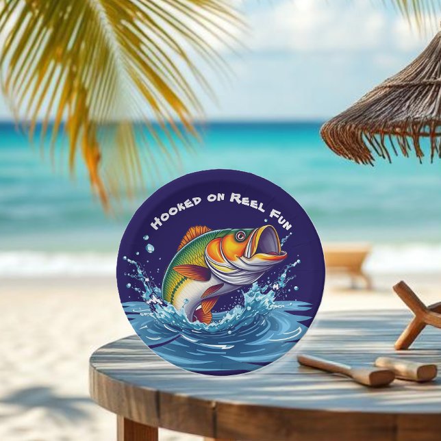 Fish-Hooked on Reel Fun Paper Plate (Fish out of Water Birthday Plates Hooked on Reel Fun Summer Party Supplies)