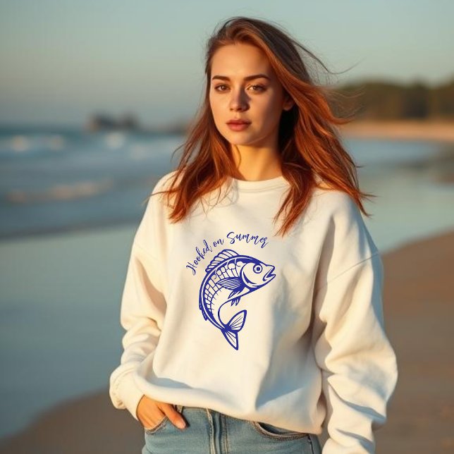 Fish-Hooked on Summer-Blue Sweatshirt (Fish Hooked on Summer-Dark Blue)