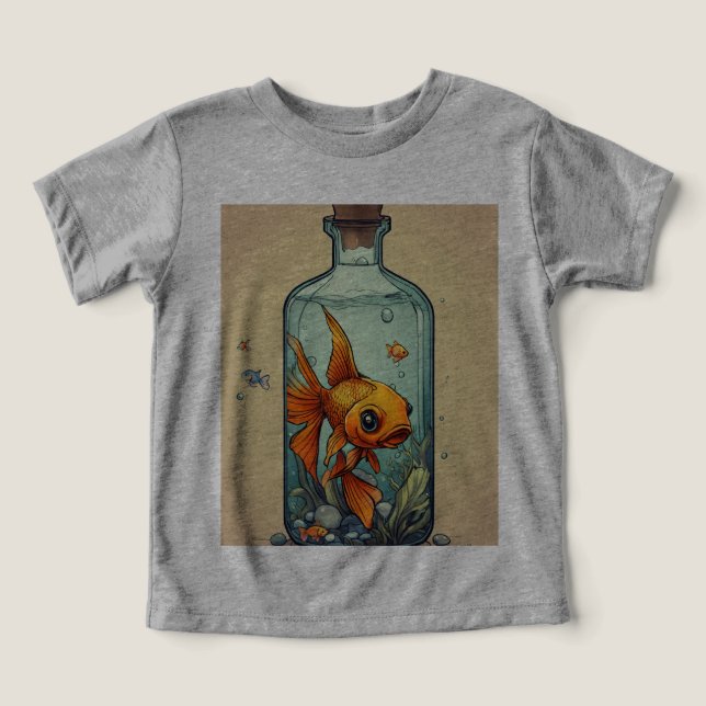 Fish in a Bottle - Unique Aquatic T-Shirt Design (Design Front)
