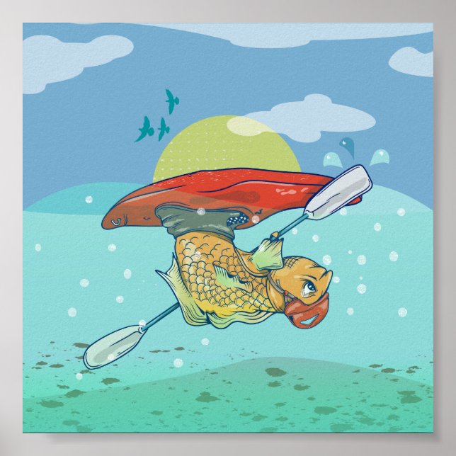 Fish in a kayak poster (Front)
