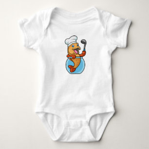 Fish in Glass as Cook with Soup spoon Baby Bodysuit