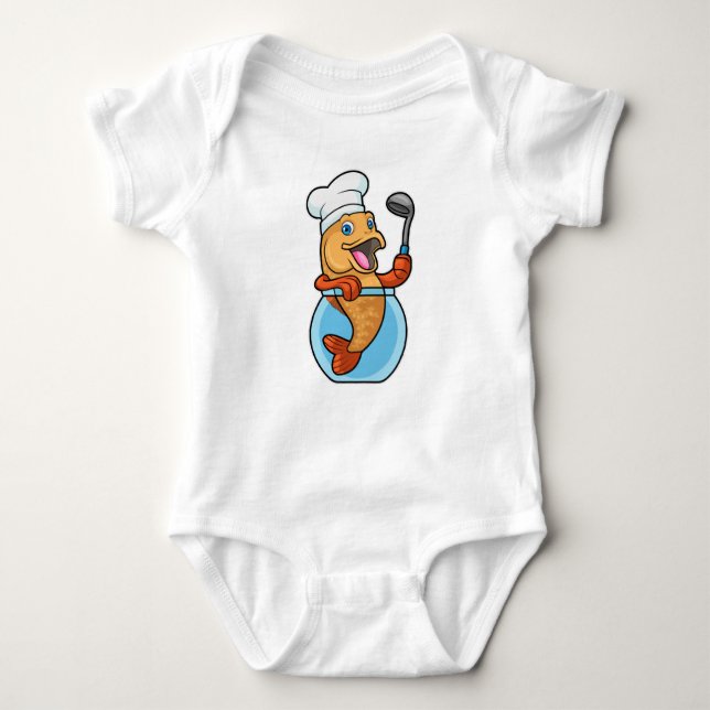 Fish in Glass as Cook with Soup spoon Baby Bodysuit (Front)