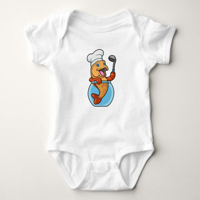 Fish in Glass as Cook with Soup spoon Baby Bodysuit (Front)