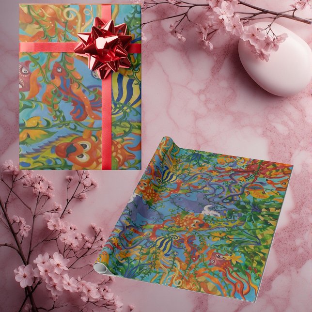 Fish in the Ocean Abstract Art Wrapping Paper (Colorful Fish in the Ocean Octopus Abstract Art Wrapping Paper)