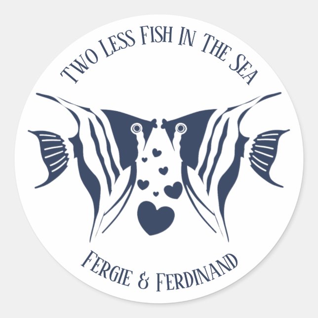 Fish in the Sea Nautical Couples Wedding Shower Classic Round Sticker (Front)