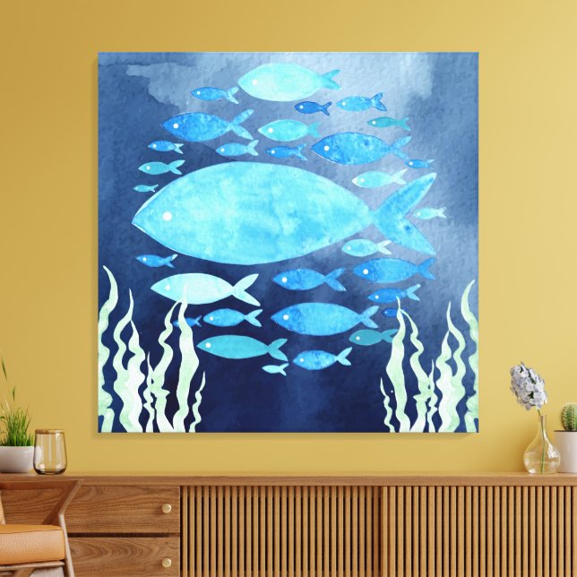 Fish In The Sea Stretched Canvas Print (Insitu(LivingRoom))