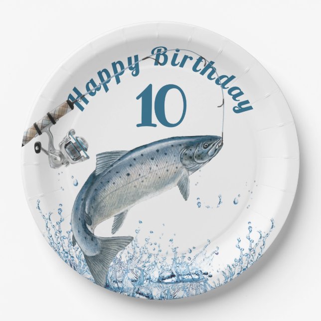 Fish In Water 10th Birthday Party Paper Plate (Front)