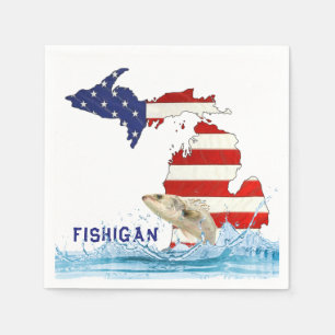 Fish In Water and USA Flag Michigan Napkin