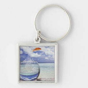 Fish jumping from fish tank key ring
