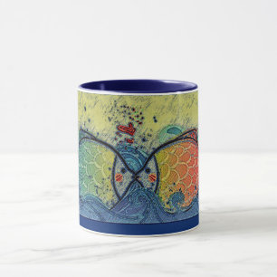 Fish Kissing Love in Blue Mug