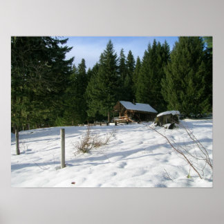 Fish Lake Remount Depot Cabin in Snow, Woods Poster