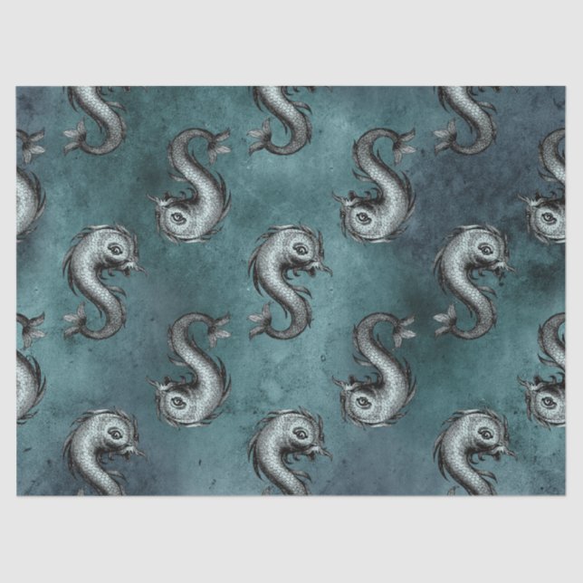 Fish Like Sea Creatures on Green/Teal Decoupage Tissue Paper (Front)