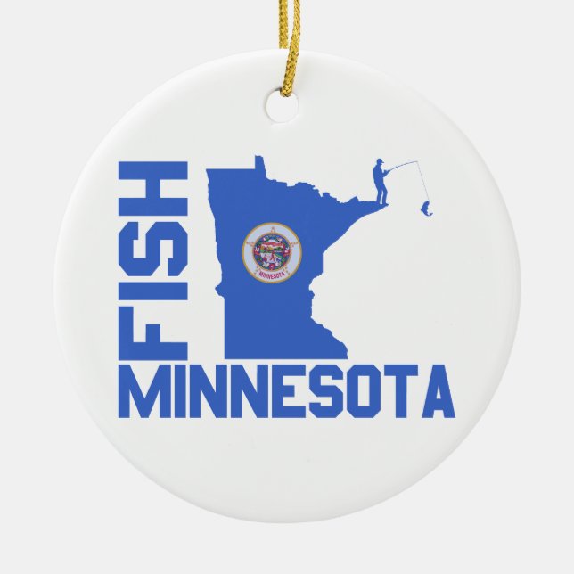 Fish Minnesota State Outline Ceramic Tree Decoration (Front)