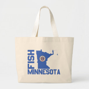 Fish Minnesota State Outline Large Tote Bag